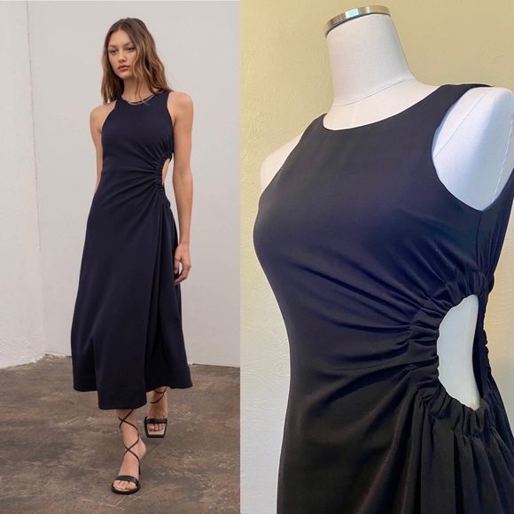 NWT Moon River Navy Side Cut Out Midi Dress, Large - Picture 1 of 5
